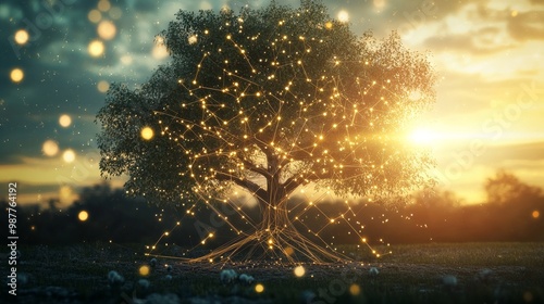 Glowing Tree with Technology Concept photo