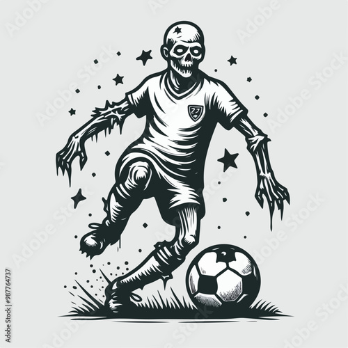 Vector cartoon illustration of a decayed zombie soccer player.