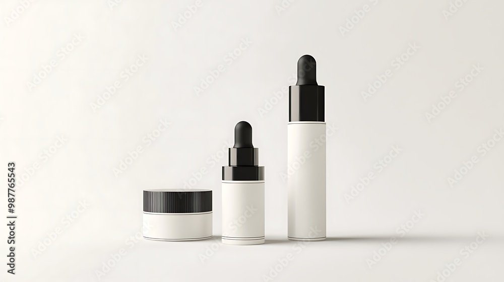 White Cosmetic Bottles Mockup Dropper Cream Jar Skincare Packaging White Cosmetic Bottles Mockup Dropper Cream Jar Skincare Packaging
