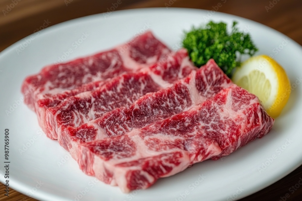 Fresh raw beef short ribs on white plate Fresh raw beef short ribs on white plate