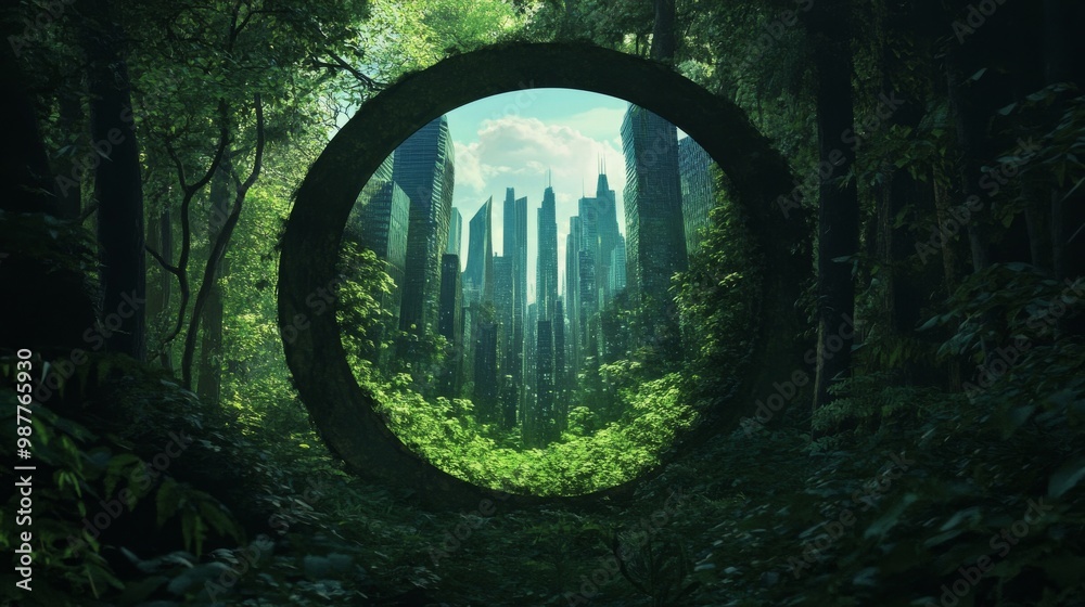 Obraz premium Forest Mirror with Urban Reflection