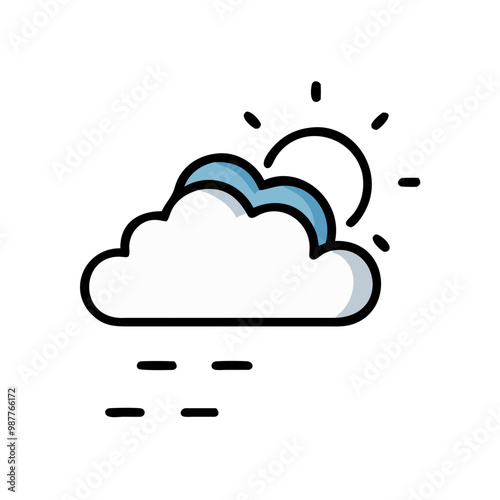 Cloudy with light sun and rain weather icon.