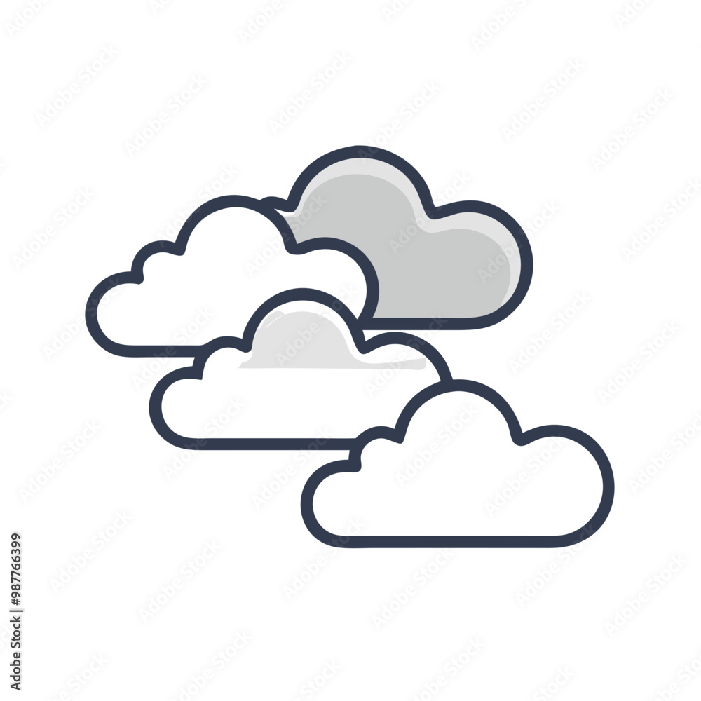 Cloudy weather icon, grey clouds, simple flat illustration Cloudy weather icon, grey clouds, simple flat illustration