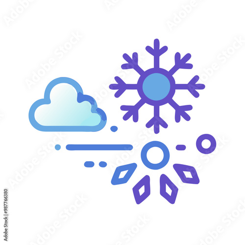 Weather icon with snowflake, cloud, and sun representing winter weather