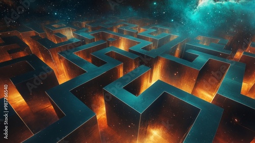 Cosmic Maze with Glowing Shapes photo