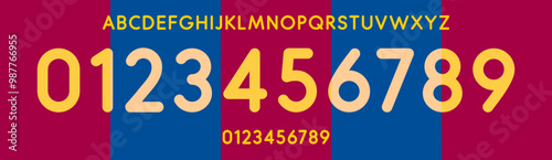Colorful barca typography, rounded numbers and letters, bold friendly font for kid branding, sports branding, jersey numbers, team merchandise. Vector typeset