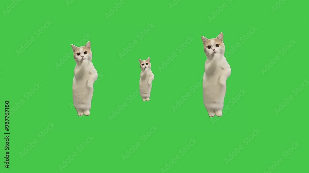Playful cats dancing on green screen, perfect for fun and lighthearted video projects
