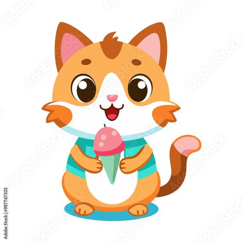 Download Cute Cat Eating Ice Cream Cartoon Vector Icon Illustration Eps File For Design.