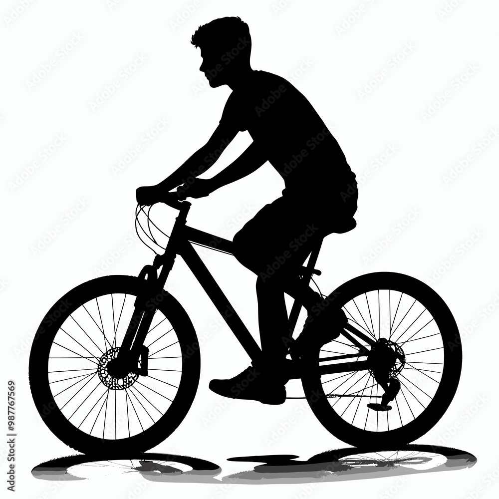 Fototapeta premium silhouette, cyclist, flat colors