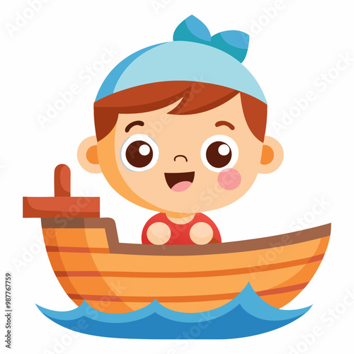 Download Cute Baby Riding Boat Cartoon Vector Icon Illustration Eps File For Design.