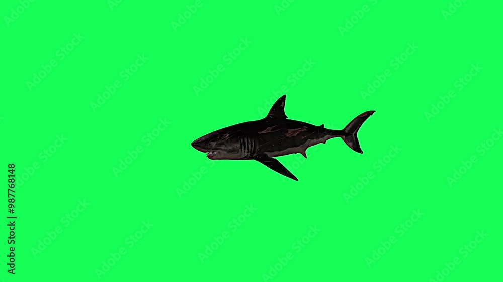 Menacing swimming shark on green screen, perfect for underwater, ocean, and cinematic visuals Menacing swimming shark on green screen, perfect for underwater, ocean, and cinematic visuals