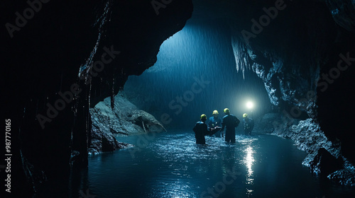 Cave Explorers in the Dark