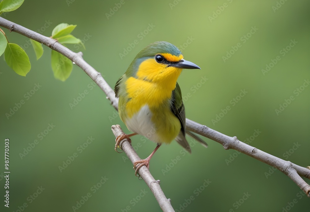 A bird with a long beak perched on a branch against a blurred green background A bird with a long beak perched on a branch against a blurred green background