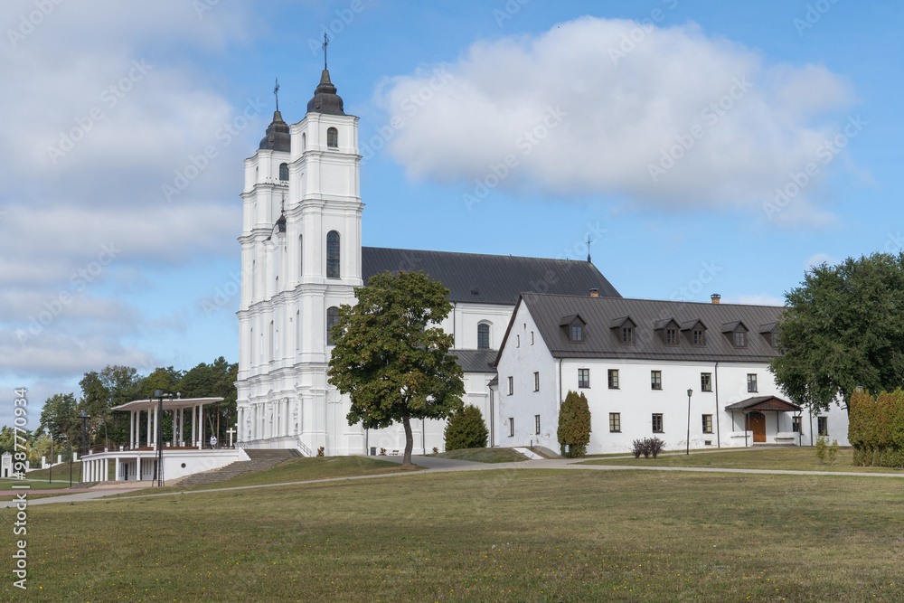 Beautiful view of the white Chatolic Church basilica in Latvia, Aglona. Basilica in Aglona, Latvia. 21.09.2024. Beautiful view of the white Chatolic Church basilica in Latvia, Aglona. Basilica in Aglona, Latvia. 21.09.2024.