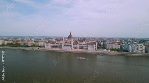 
Panoramic view of Budapest. View of the Danube River. Panoramic view of the Hungarian Parliament Building photo