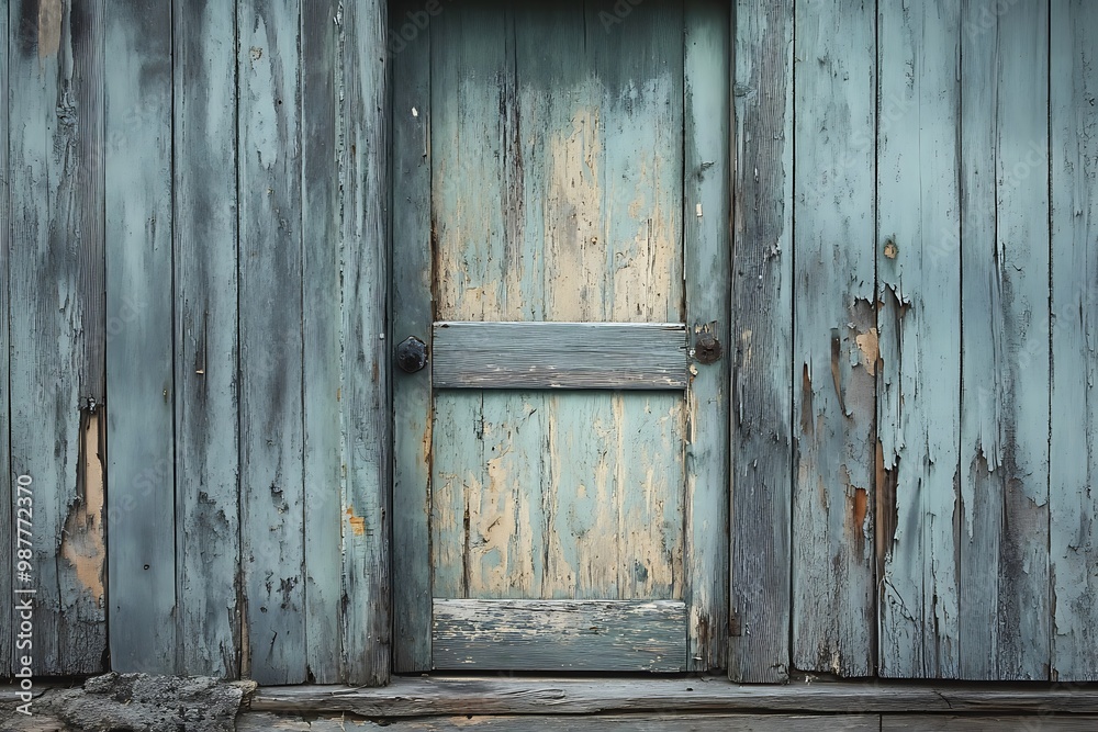 Weathered wooden door with peeling blue paint Weathered wooden door with peeling blue paint
