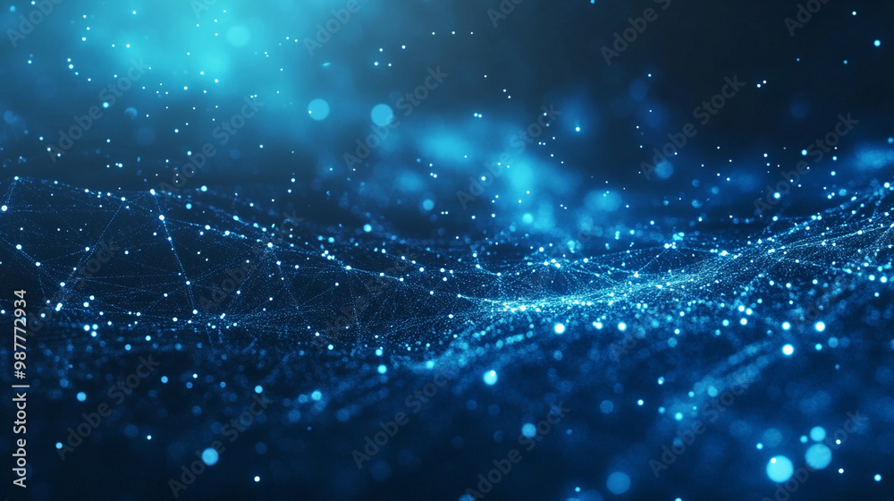 Abstract 3D background with a mesh of interconnected nodes and lines, Abstract blue digital background with light connections. Abstract 3D background with a mesh of interconnected nodes and lines, Abstract blue digital background with light connections.