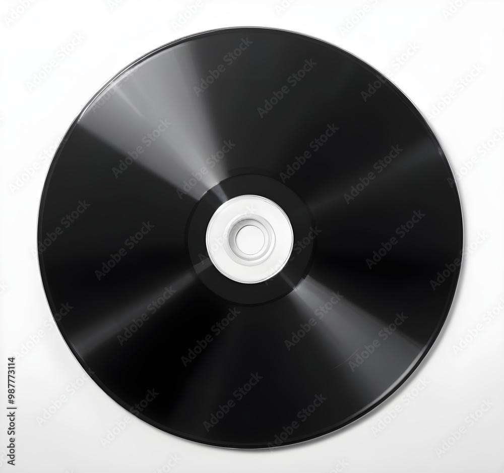 A black vinyl record with a white label in the center A black vinyl record with a white label in the center