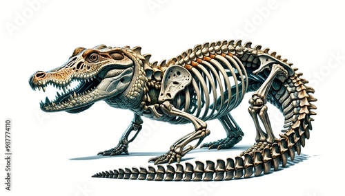 X-ray Style Anatomical Illustration of a Crocodile Skeleton