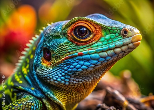 Vibrant and Colorful Lizard in Natural Habitat Showcasing Stunning Patterns and Textures in Nature