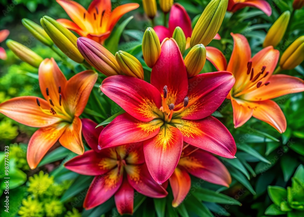 Vibrant and Delicate Lily Colors in Full Bloom Against a Soft Natural Background of Greenery Vibrant and Delicate Lily Colors in Full Bloom Against a Soft Natural Background of Greenery