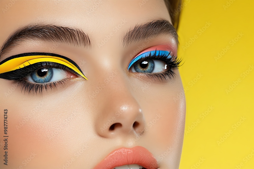 A close-up of bold, colorful eyeliner, creating an artistic and edgy makeup look for a creative photoshoot A close-up of bold, colorful eyeliner, creating an artistic and edgy makeup look for a creative photoshoot