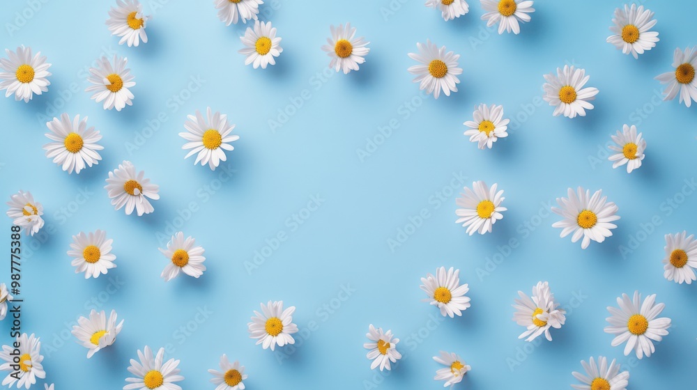 White Daisy Flowers on Blue Background Floral Pattern White Daisy Flowers on Blue Background Floral Pattern