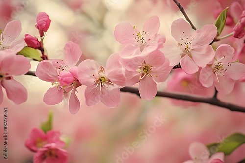 Pink cherry blossoms in bloom close up, springtime nature background