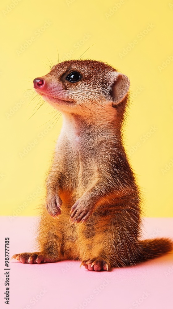 Adorable Baby Meerkat on Yellow and Pink Background. Adorable Baby Meerkat on Yellow and Pink Background.