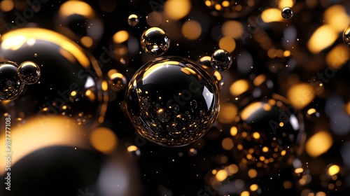 Black and Gold Metallic Liquid Bubbles