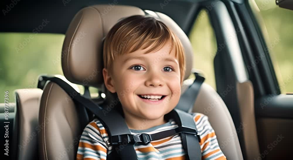 Child with seat belt in car. Child with seat belt in car.