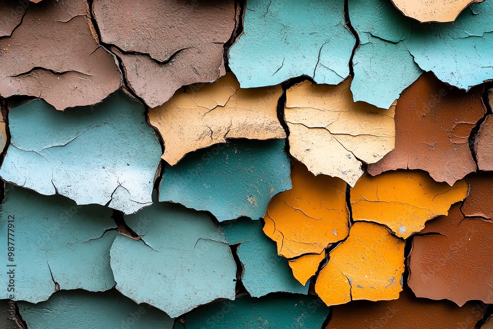 A close-up of peeling paint on a wall, revealing layers of color underneath, representing decay and time A close-up of peeling paint on a wall, revealing layers of color underneath, representing decay and time