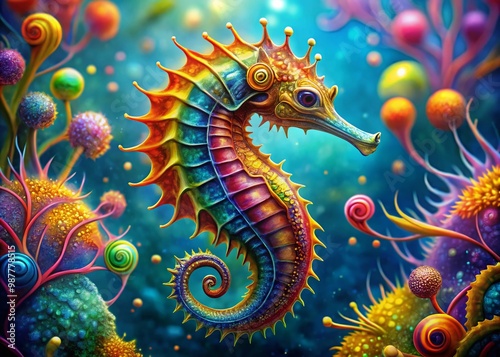 Vibrant Clip Art Seahorse Illustration with Colorful Details Perfect for Aquatic Themes and Designs