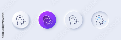 Cough line icon. Neumorphic, Purple gradient, 3d pin buttons. Coronavirus symptom sign. Flu, sneeze or pneumonie symbol. Line icons. Neumorphic buttons with outline signs. Vector