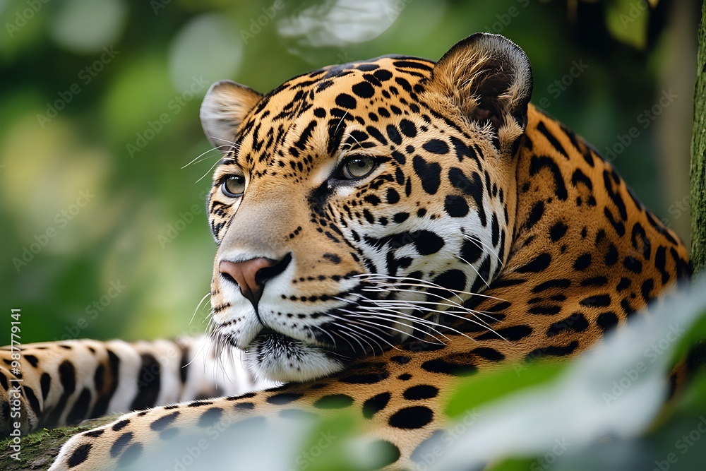 Fototapeta premium Close up Portrait of a Majestic Jaguar in the Jungle