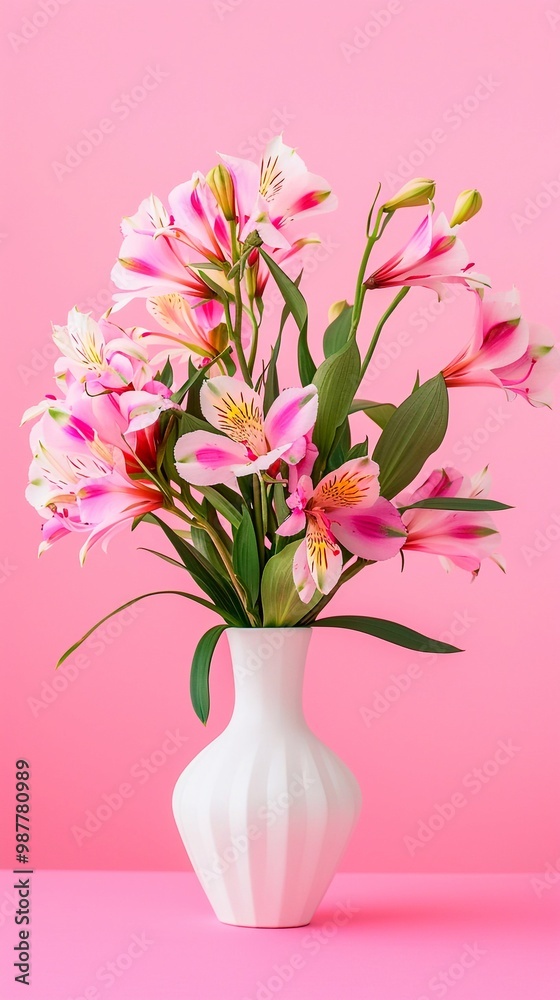 Bouquet of pink alstroemerias in vase