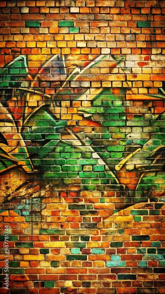 Fototapeta premium green and yellow graffiti on brick wall