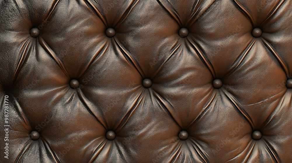 Fototapeta premium Closeup of a brown leather tufted upholstery.