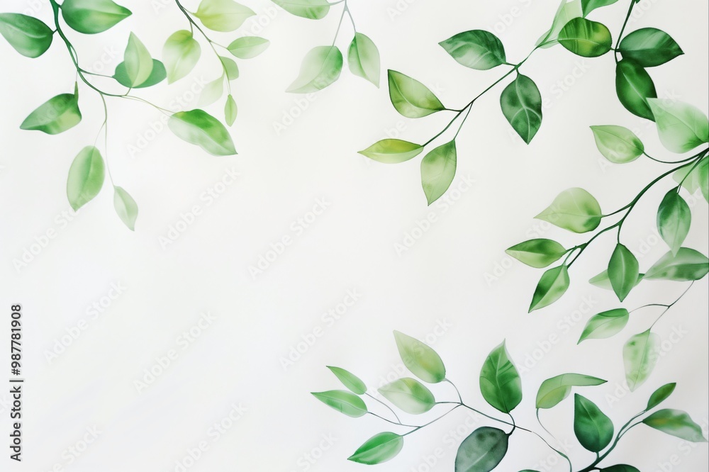 Green leaves border on a white background.