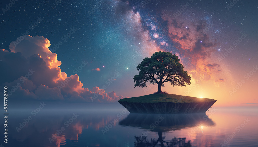 Imagine a tranquil cosmic retreat on a floating island, with galaxies swirling overhead, evoking a sense of peace and wonder in the vast universe. Imagine a tranquil cosmic retreat on a floating island, with galaxies swirling overhead, evoking a sense of peace and wonder in the vast universe.