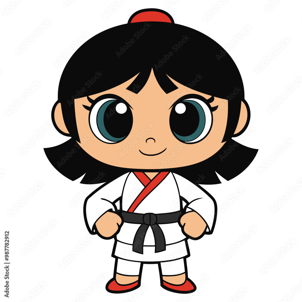 Cartoon girl doing practicing karate