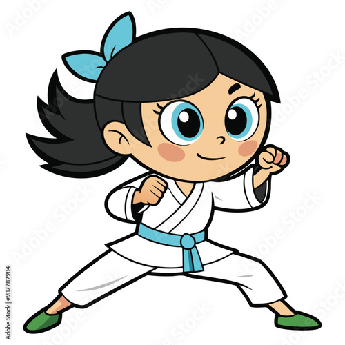 Cartoon girl doing practicing karate