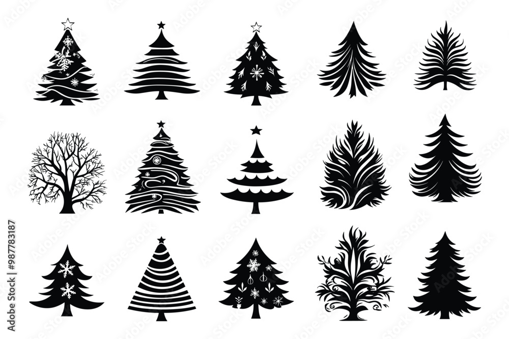 Obraz premium Christmas Tree Vector Silhouettes Collection 