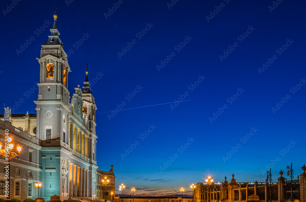 Almudena Cathedral in Madrid, Spain, at dusk Almudena Cathedral in Madrid, Spain, at dusk