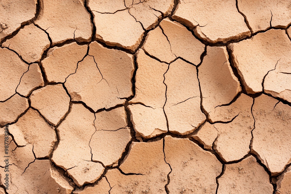 A cracked dry earth texture, representing the parched, rugged surface of a desert landscape
