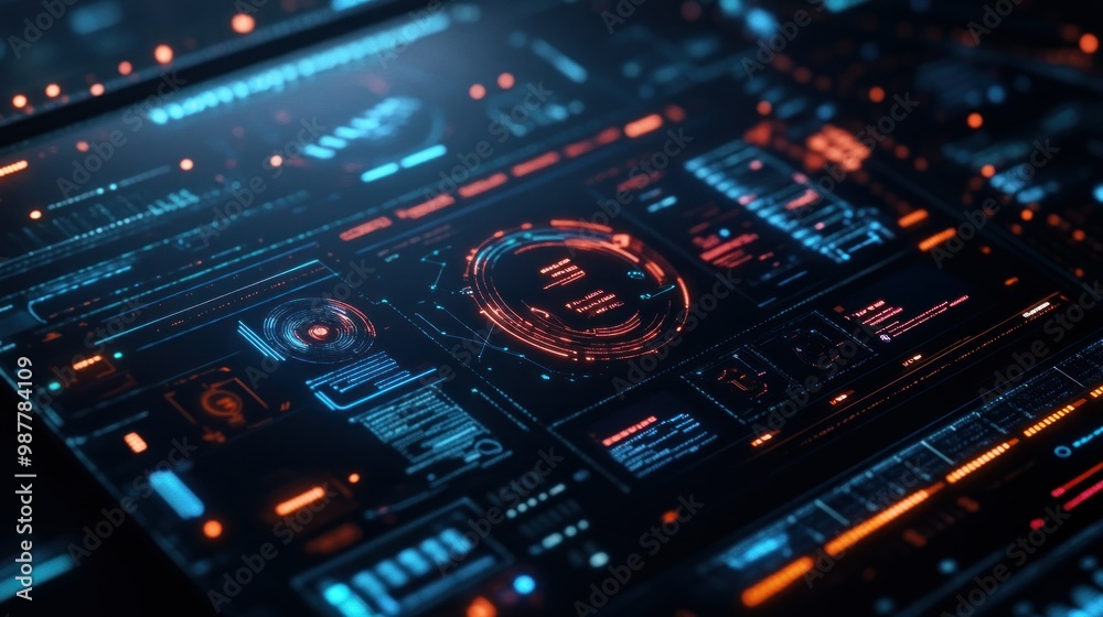 Futuristic Interface with Glowing Orange and Blue Data Futuristic Interface with Glowing Orange and Blue Data