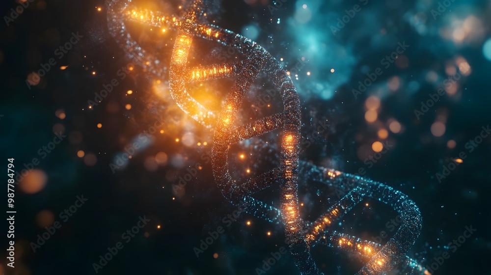 Glowing Abstract DNA Strand with Bokeh Lights Glowing Abstract DNA Strand with Bokeh Lights