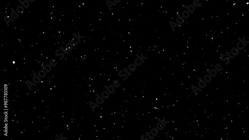 Snow flakes Christmas overlay, black background. Winter, slowly falling snow effect. High quality 4k footage