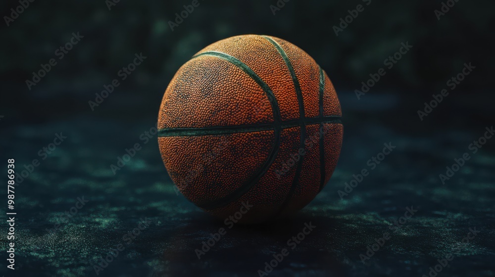 Orange Basketball with Textured Surface on Dark blurred Background. Orange Basketball with Textured Surface on Dark blurred Background.