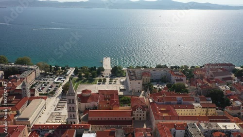 Drone View of St. Donatus Church and Red Rooftops in Zadar photo